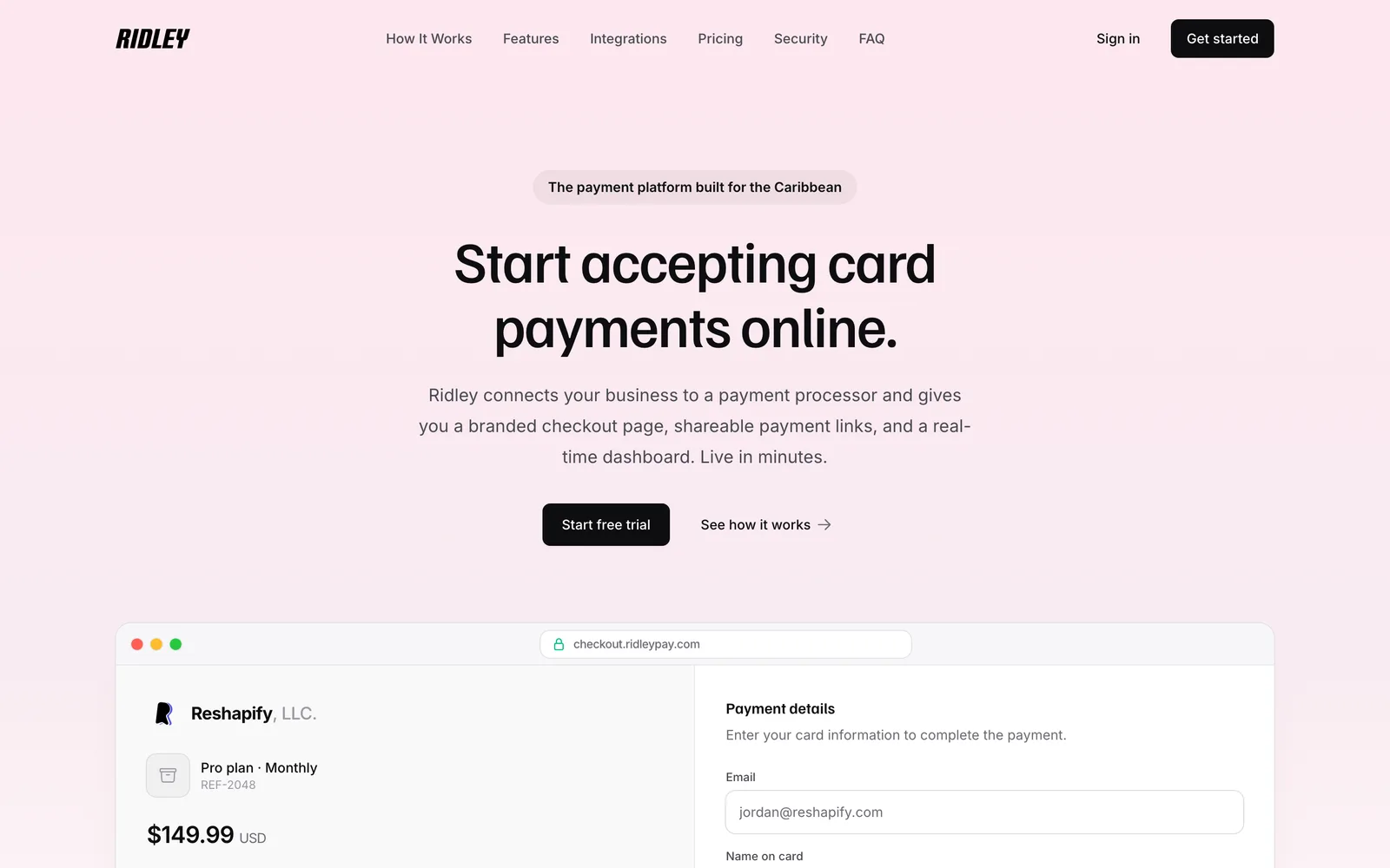 Screenshot of Ridley Pay